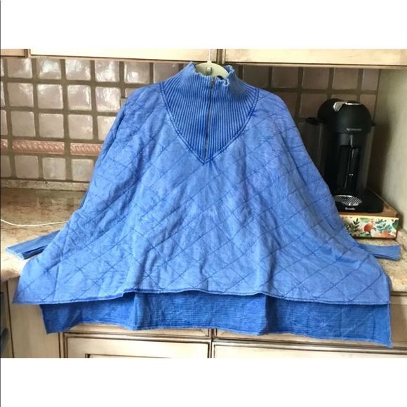 Free People Shiloh Quilted Sweatshirt Pullover Zip Swing Hi Lo Blue - Picture 4 of 4